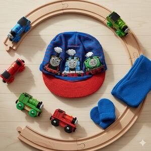 Thomas & Friends Toddler Knit Brimmed Hat – Blue & Red Trains Tank Engines